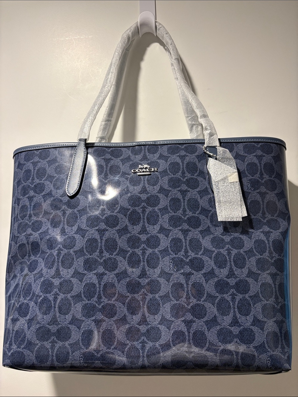 Coach City Tote Logo Navy Signature with Silver Logo